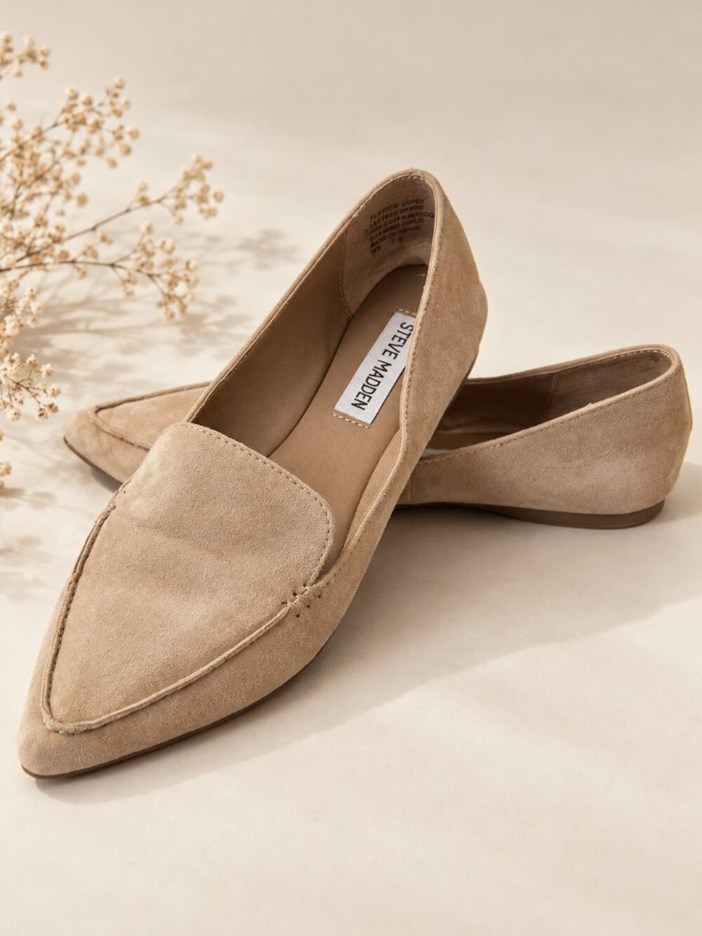 Steve Madden Feather Beige Suede Pointed Toe Loafer Flats Size 6.5